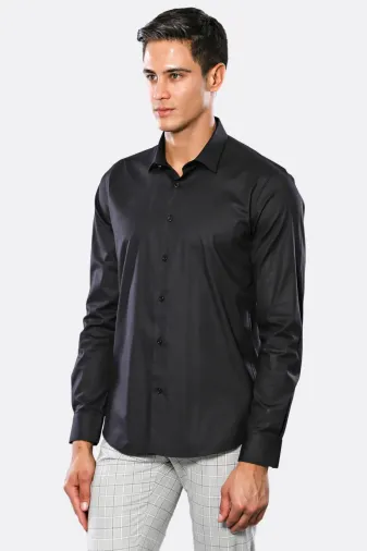 Düz Slim Fit Siyah Erkek Gömlek - Wessi - M / Siyah