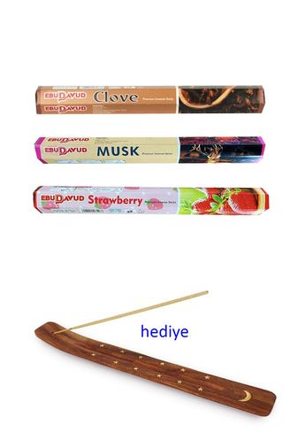 EBUDAVUD RT-RYB-3SNB10025 3 Paket 20 Çubuklu Tütsü Musk - Clove - Strawberry - Kayık Hediyeli