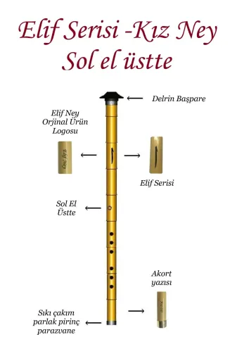 elif ney EKIZ1SOL Elif Serisi- Kız (Si) Ney Sol El Üstte - Anahtarlık Hediyeli