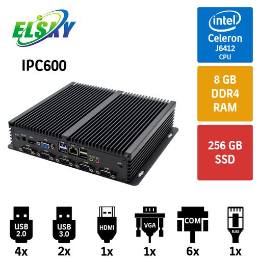 Elsky IPC600 J6412 8GB 256GB SSD Endüstriyel Mini Pc