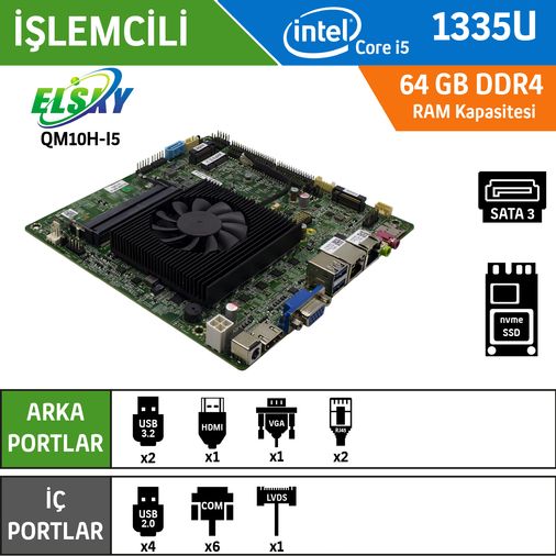 Elsky QM13H-I5-UA-2LAN Intel Core i5 1335U Endüstriyel Mini ITX Anakart