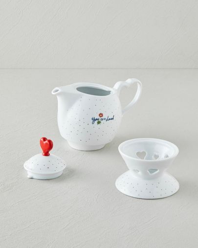 English Home beloved89999 Beloved Porselen Isıtıcılı Demlik Seti 850 Ml Beyaz