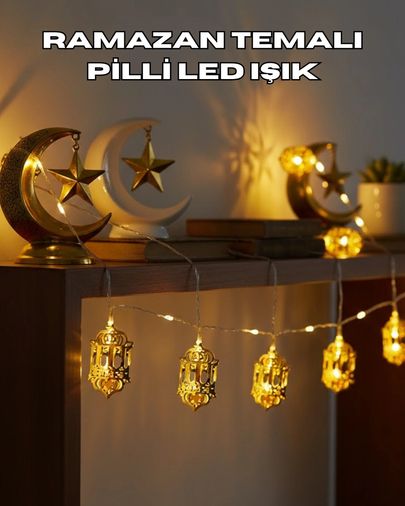 Epilons TRİTHLTUCZZZFENERRAMAZANLEDIŞIK-3-BLNCCC Ramazan Dekoru İçin Pilli Led Işık Altın Fener Tasarımlı Çok Renkli