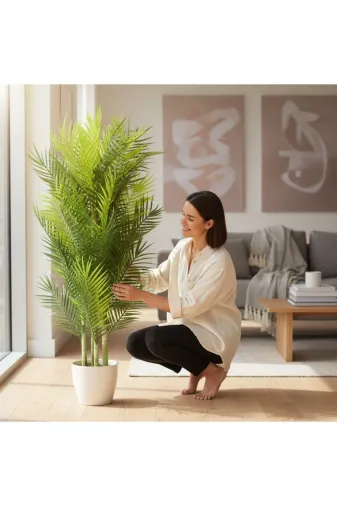 ERHAN FLOWERS mını.areka Lüx Yapay Areka Bambu Ağacı Çift Renk 140 Cm 40 Yaprak
