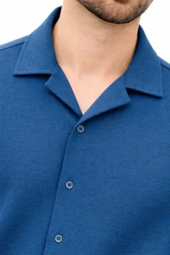 Erkek Aerobin Kumaş Oversize 4 Mevsim Uzun Kollu Rahat Kalıp Gömlek - İndigo - 2XL - İndigo