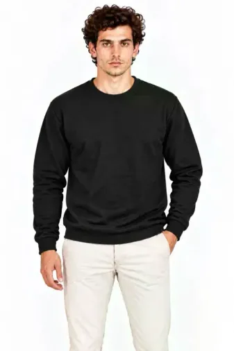 Erkek Bisiklet Yaka İçi Şardonlu 2 İplik Düz Uzun Kollu Regular Fit Sweatshirt - Siyah - XL - Siyah