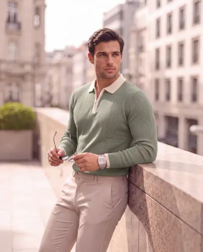 Erkek çizgi Desen Uzun Kollu Triko - S - A.yeşil