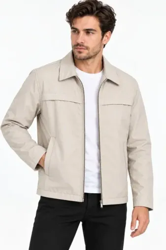 Erkek Su İtici Rüzgar Keser Astarlı Tam Fermuarlı 4 Mevsim Regular Fit Mont Ceket - Gri - XL - Gri
