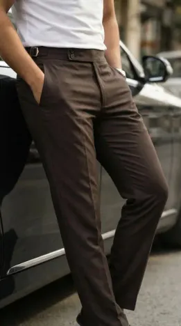 Erkek Toka Detaylı Oldmoney Kumaş Pantolon - 32 - Acı Kahve