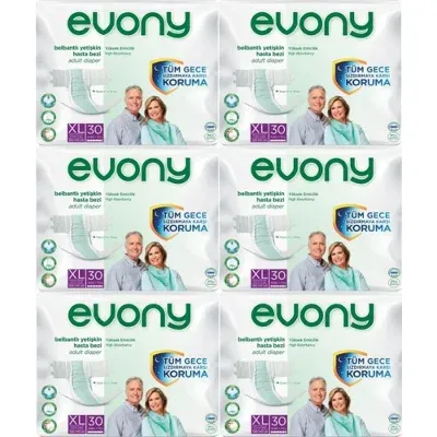 EVONY Hasta Bezi Yetişkin Bel Bantlı Tekstil Yüzey Extra Large- Ekstra Büyük Boy 180 Adet (6Pk*30)