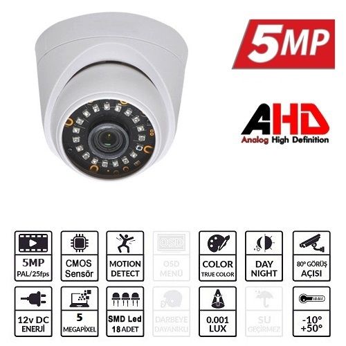 Ezcool EZ-5025HD 5MP 3.6 mm Lens AHD Dome Kamera
