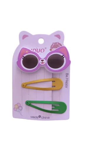 FAMEMUS ACCESSORY 0020055 Renkli Tokalar Ve Sevimli Kedi Gözlüğü Seti (3 Parça)
