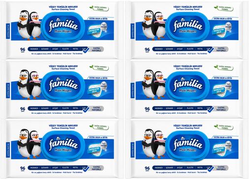 Familia Yüzey Temizlik Havlusu 96 Yaprak Maxi Hijyen Kabartma Doku Plastik Kapaklı 6 Lı Set 576 Yprk