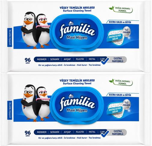 Familia Yüzey Temizlik Havlusu 96 Yaprak Maxi Hijyen Kabartma Doku Plastik Kapaklı 2 Li Set 192 Yprk