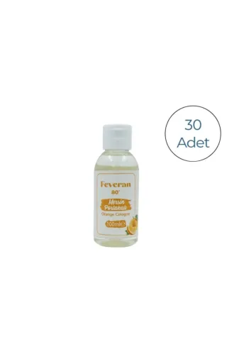 FEVERAN 8683350930 Kolonya 80 Derece Mersin Portakalı 100 Ml, Fliptop Standlı - 30 Adet