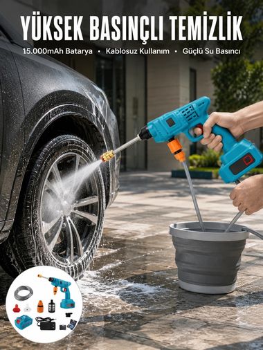 Fırsatkolik 125048629 Mey İthalat Şarjlı Ve Yüksek Basınçlı Oto Yıkama Makinesi Ve Sulama Tabancası Bahçe Yıkama Makinesi