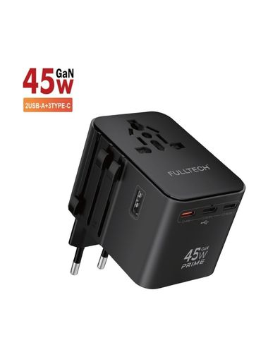 Fulltech Fc22 45W Seyahat Şarj Adaptörü 2Xusb-A+3Xusb-C+1Xac Uluslararası Seyehat Şarj Adaptörü