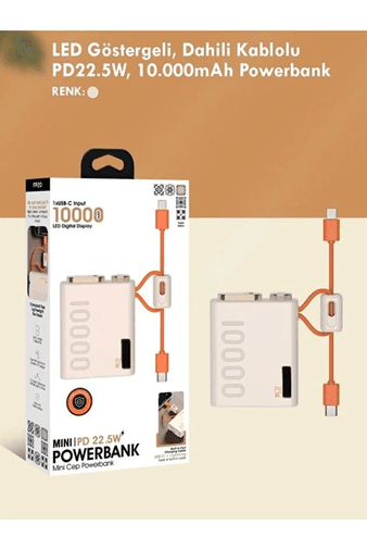 Fulltech Fullech Fp20 Mini Powerbank 22.5W Pd Hızlı Şarj Type-C & Lightning Kablolu Led Göstergeli Taşınabilir Şarj Cihazı