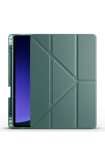 Galaxy Tab S9 Kılıf Uyumlu Zore Tri Folding Kalem Bölmeli Standlı Kılıf-Koyu Yeşil
