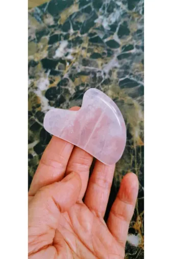 GemFly Pinkgua7 Doğaltaş Kalp Pembe Kuvars Gua Sha Yüz Masaj Taşı