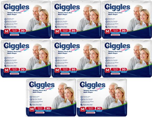 Giggles Yetişkin Bezi Bel Bantlı Tekstil Yüzey Orta - Medium (M) 240 Adet (8PK*30)