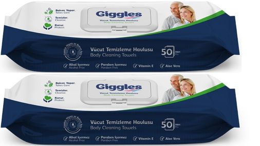 Giggles Yetişkin Vücut Temizleme Islak Mendil Havlu 100 Yaprak XL (Beyaz Sabun Kokulu) (2PK*50)