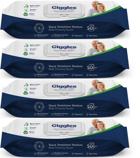 Giggles Yetişkin Vücut Temizleme Islak Mendil Havlu 200 Yaprak XL (Beyaz Sabun Kokulu) (4PK*50)