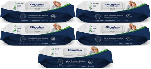 Giggles Yetişkin Vücut Temizleme Islak Mendil Havlu 250 Yaprak XL (Beyaz Sabun Kokulu) (5PK*50)