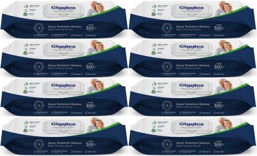 Giggles Yetişkin Vücut Temizleme Islak Mendil Havlu 400 Yaprak XL (Beyaz Sabun Kokulu) (8PK*50)