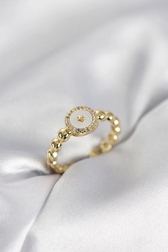 Gold Renk Sedefli Yıldız Model Zirkon Taşlı Kadın Yüzük