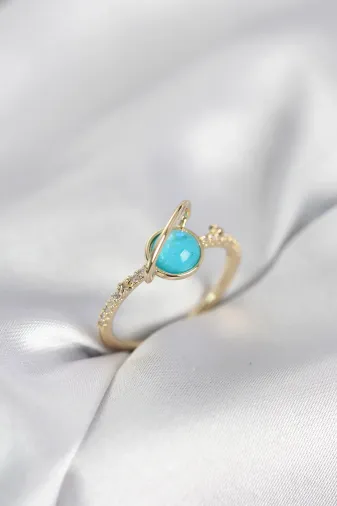 Gold Renk Zirkon Taşlı Satürn Model Kadın Yüzük TJ-BYK4056