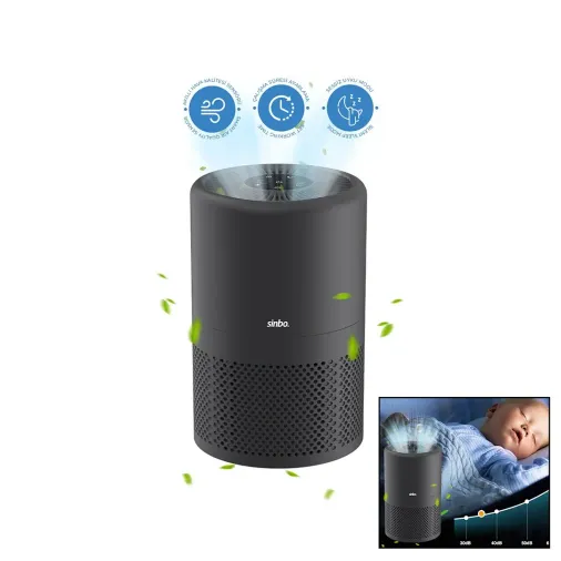 GRİ HAVA TEMİZLEME CİHAZI OTOMATİK FAN 3 KADEME FİLTRELEME LED AYDINLATMA SESSİZ UYKU MOD SAP-5507 (4745)