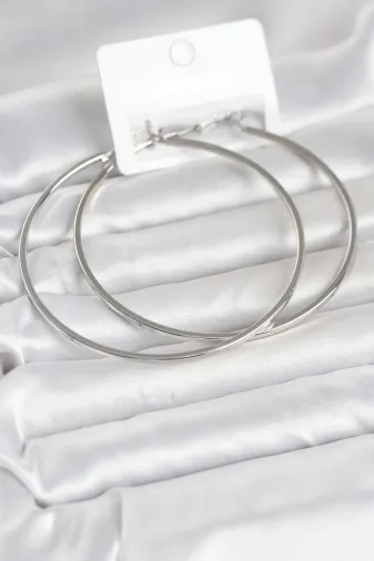 Gümüş Renk Pirinç Köşeli Kenar Halka 72 mm Kadın Küpe TJ-BKP11770