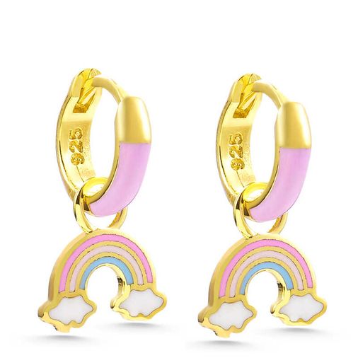Gumush T7794 Gümüş Gold Gökkuşağı Sallantılı Çocuk Küpe