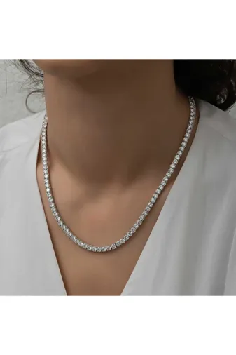 Harem Altın PT11003751 Gümüş 5 Mm Beyaz Taşlı Su Yolu Kadın Kolye