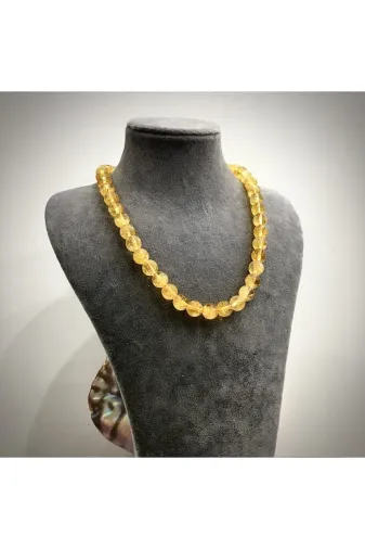 HAS İNCİ 8Mm Doğal Sitrin Taşı Kolye Gümüş Klipsli Hsg0830