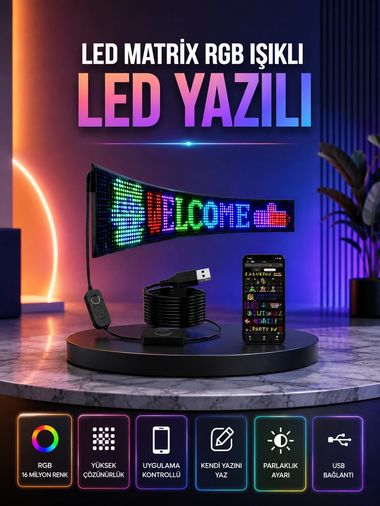 Hobibahçem MEYTDUCZ16X64LEDMATRİX-8-BLMY Mey İthalat Şık Ve Fonksiyonel Rgb Led Panel Canlı Renk Yansımalı Işık Sistemi Çok Renkli