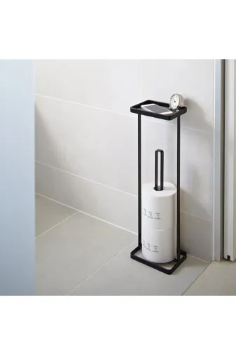 İlgi Trafik Siyah Wc Kağıtlığı Tuvalet Kağıtlığı Metal Tasarım Siyah Telefon Raflı Yedekli Banyo Aksesuarı