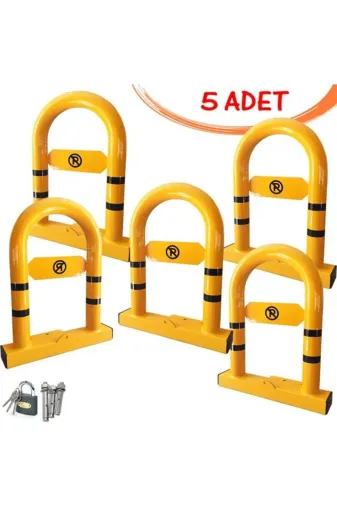 İlgi Trafik TYCBD9801435CC24E4BEE4D00 Kilitli Yatar Otopark Direği Kişisel Otopark Bariyeri Katlanır Demiri (5 Adet) Sarı