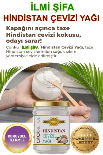 İLMİ ŞİFA Hindistan Cevizi Yağı 160 GR Hindistan Cevizi Yağı %100 Doğal Soğuk Sıkım 160 Gr (Yenebilir, Besleyici Ve Nemlendirici)