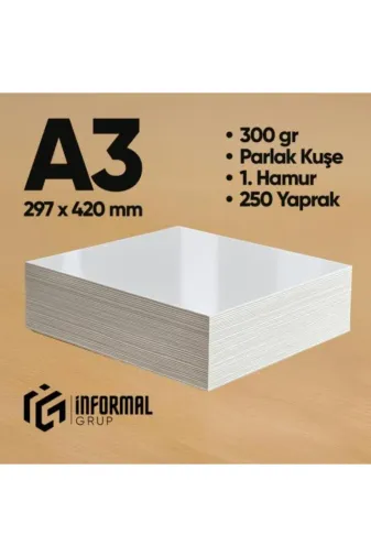 İnformal Yayınları İnfcopyA3-FOTO250pk İnformal Fotokopi Kağıdı Premium Kalite A3 300 Gr Parlak Kuşe 250 Yaprak 1. Hamur