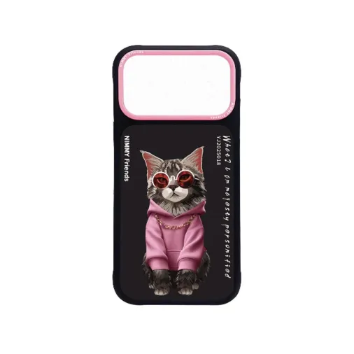 iPhone 17 Pro Uyumlu 3D Gözlük Kedi Kıyafet Detaylı Nakış İşlemeli Kabartmalı Cool Glasses Kılıf