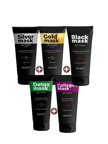 JEUNSESSE Siver+Gold+Black+Detox+Kolajen 5 li Set Maske 150 ml x 5 adet