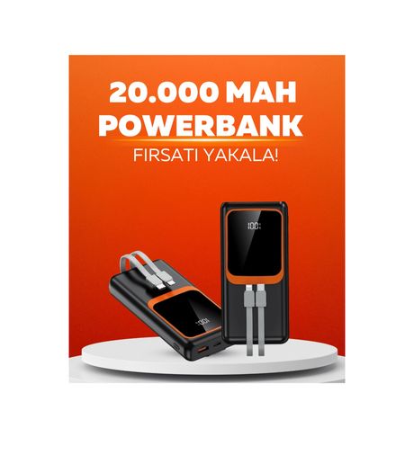 just cheap store 25DYMUCZZZ20.000POWERHIZLI1-1 20.000 Mah Powerbank 22.5W Hızlı Şarj, Çok Kablolu, Dijital Göstergeli Antrasit Melanj