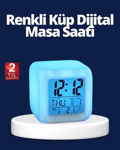 just cheap store 25DYMUCZZZKÜPÇALARSAAT Renk Değiştiren Led Alarmlı Dijital Küp Masa Saati Antrasit Melanj