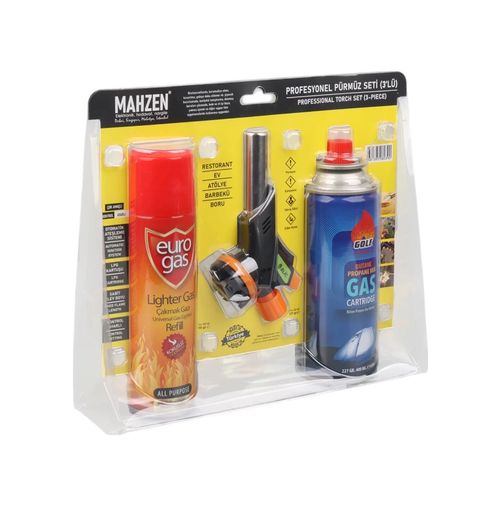 just cheap store 474189GTA16672 3 Parça Profesyonel Pürmüz Seti Pürmüz Torch Çakmak Başlık- Kamp Gazı 400Ml- Çakmak Gazı 270 4741