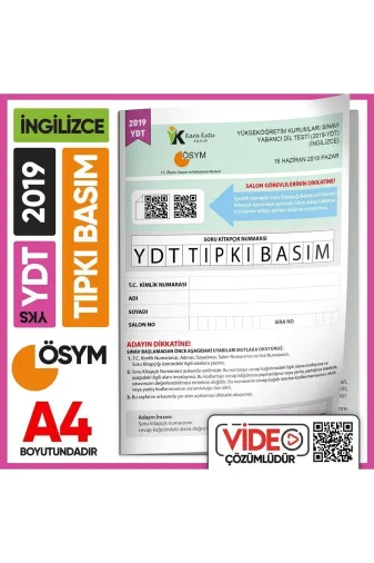 KARA KUTU YAYIN YDTTIPKI2019 2019 Yks Ydt Ingilizce Ösym Çıkmış Soru Tıpkı Basım Deneme Kitapçığı (Video Çözümlü Türkiye Geneli)