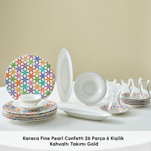 Karaca 000001000233519001 Fine Pearl Confetti 26 Parça 6 Kişilik Kahvaltı Takımı Gold