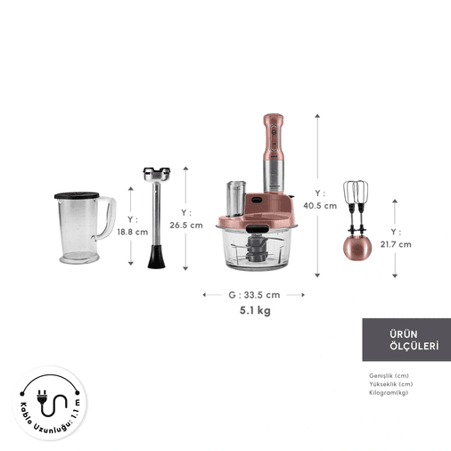 Karaca rııgruwruwg Mastermaid Prosteel 6 In 1 Uzun Blender Ayaklı 6 Bıçaklı Cam Mutfak Robotu 2500W Rosegold