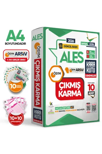 Karakutu Yayınları ALESS10LUÇIKMIŞKARMA4046 2026 Ales Sayısal-Sözel-Tm Ösym Çıkmış Karma Kara Kutu 10Lu Deneme Paketi Türkiye Geneli D. Çözümlü